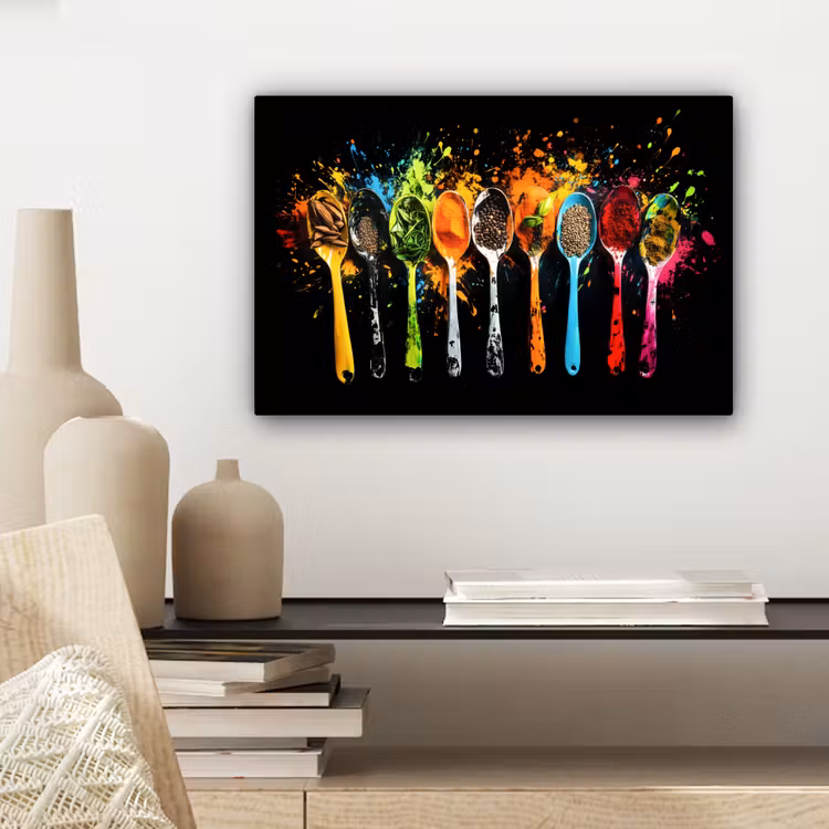 Canvas schilderij - Lepels - Kruiden - Modern - Graffiti - Verf - Kleurrijk — 5