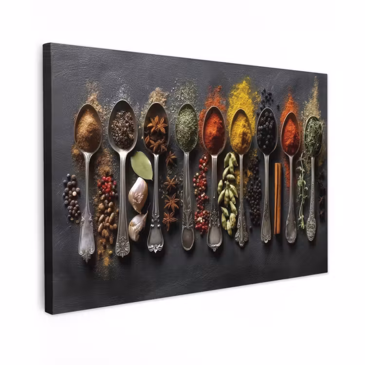 Canvas schilderij - Lepels - Specerijen - Kaneel - Chili — 1