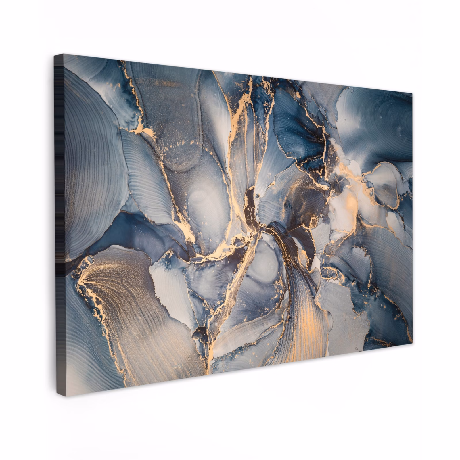 Canvas schilderij - Marmer - Grijs - Blauw - Luxe - Goud — 1
