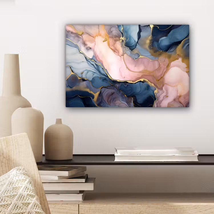 Canvas schilderij - Marmer - Roze - Blauw — 5