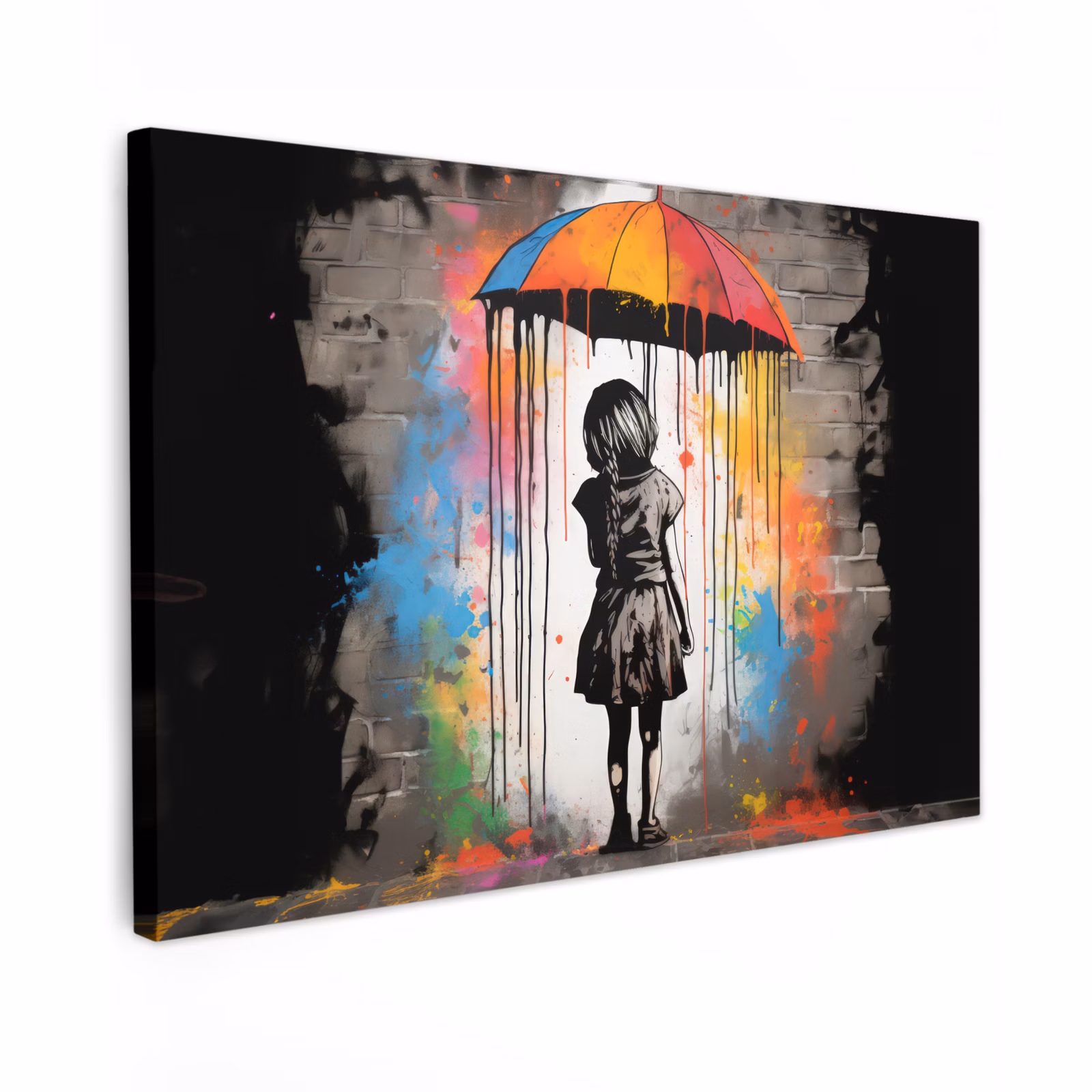 Canvas schilderij - Meisje - Kunst - Paraplu - Graffiti - Kleuren - Muur — 1
