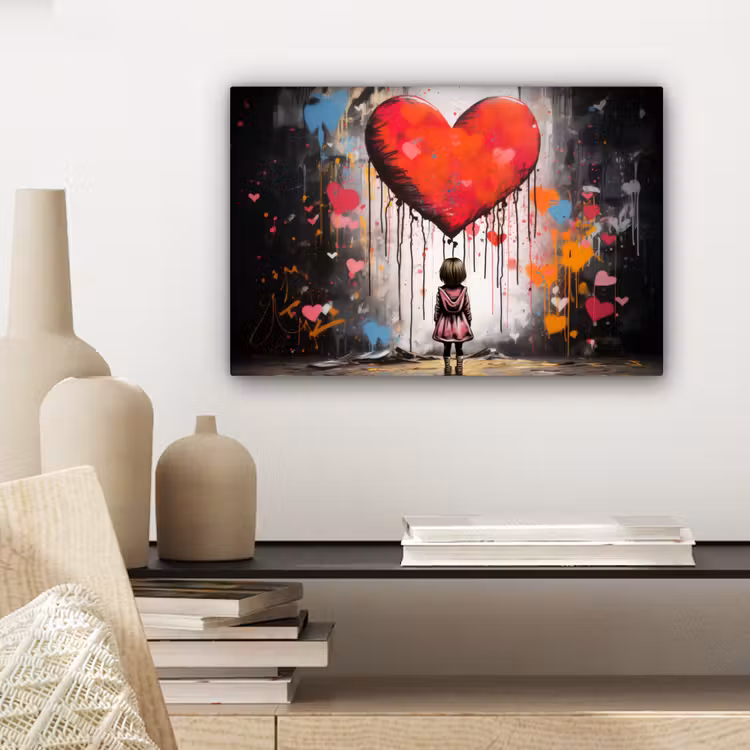 Canvas schilderij - Meisje - Hart - Graffiti - Kunst - Kleuren - Rood — 5