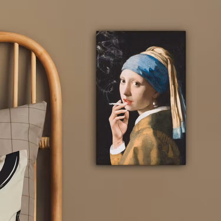 Canvas schilderij - Meisje met de parel - Johannes Vermeer - Sigaretten — 3