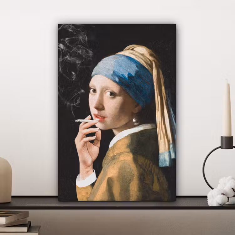 Canvas schilderij - Meisje met de parel - Johannes Vermeer - Sigaretten — 5