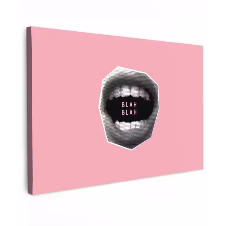 Canvas schilderij - Mond - BLAH BLAH - Roze — 1
