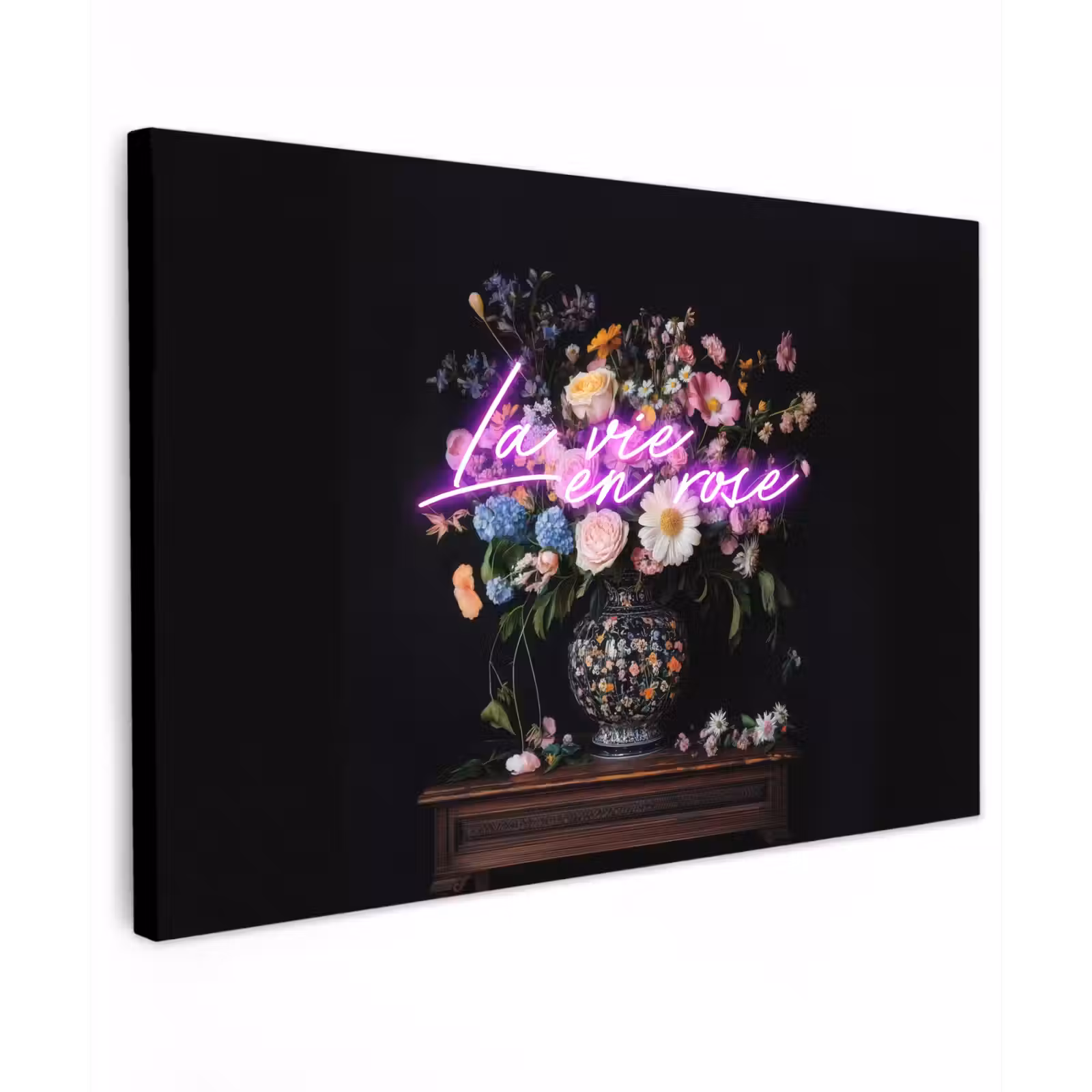 Canvas schilderij - Neon - Vaas - Bloemen — 1