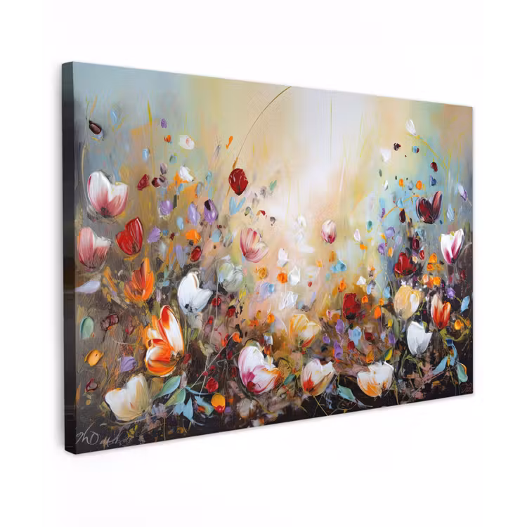 Canvas schilderij - Olieverf - Bloemen - Kleurrijk - Natuur — 1