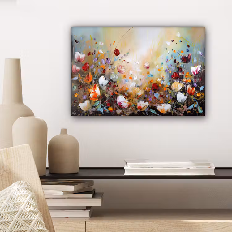 Canvas schilderij - Olieverf - Bloemen - Kleurrijk - Natuur — 5