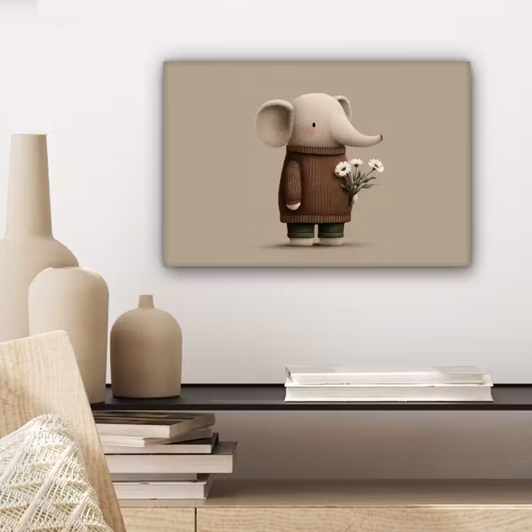 Canvas schilderij - Olifant - Witte bloemen - Kindvriendelijk — 5
