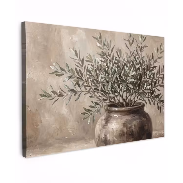 Canvas schilderij - Olijfplant - Aardenpot - Abstract - Beige — 1