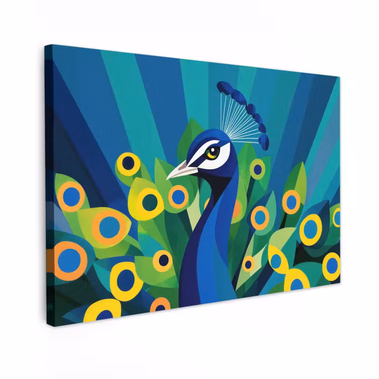 Canvas schilderij - Pauw - Cirkels - Blauw — 1