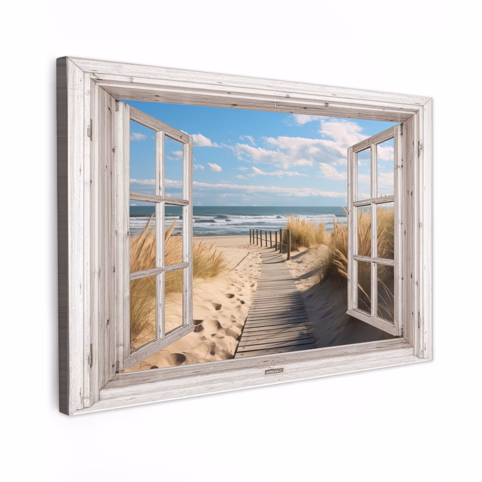 Canvas schilderij - Raam - Zee - Kust - Natuur - Doorkijk - Strand - Waddenzee — 1