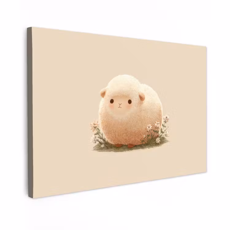 Canvas schilderij - Schaap - Beige - Bloemen — 1