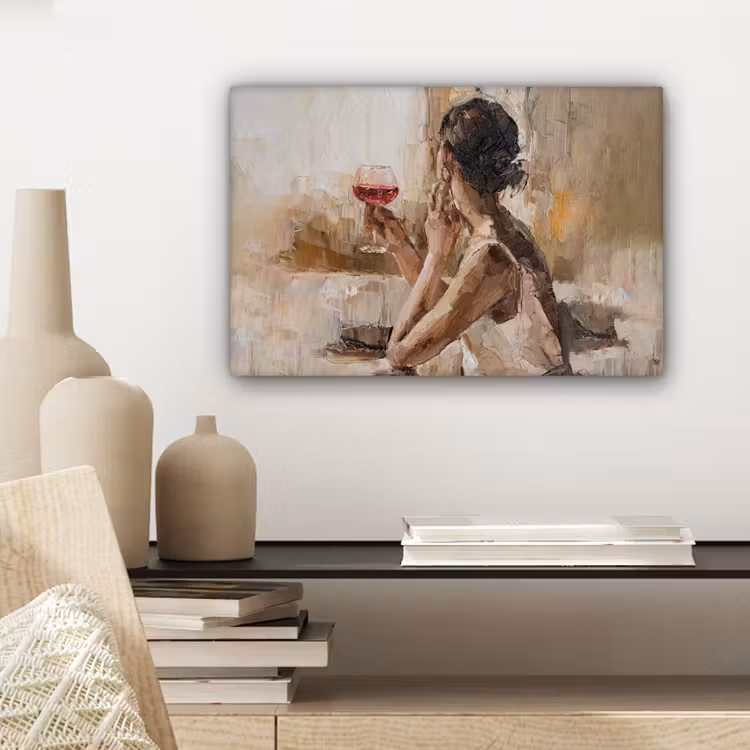 Canvas schilderij - Schilderij - Olieverf - Vrouw - Wijn — 5