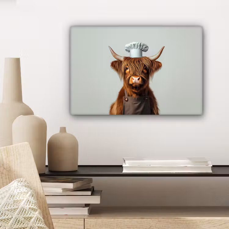 Canvas schilderij - Schotse Hooglander - Bruin - Hoorns - Kokskleding — 5