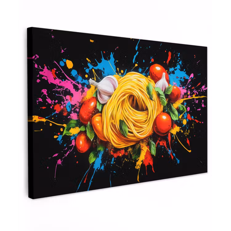 Canvas schilderij - Spaghetti - Graffiti - Verf - Kleurrijk - Eten - Modern — 1