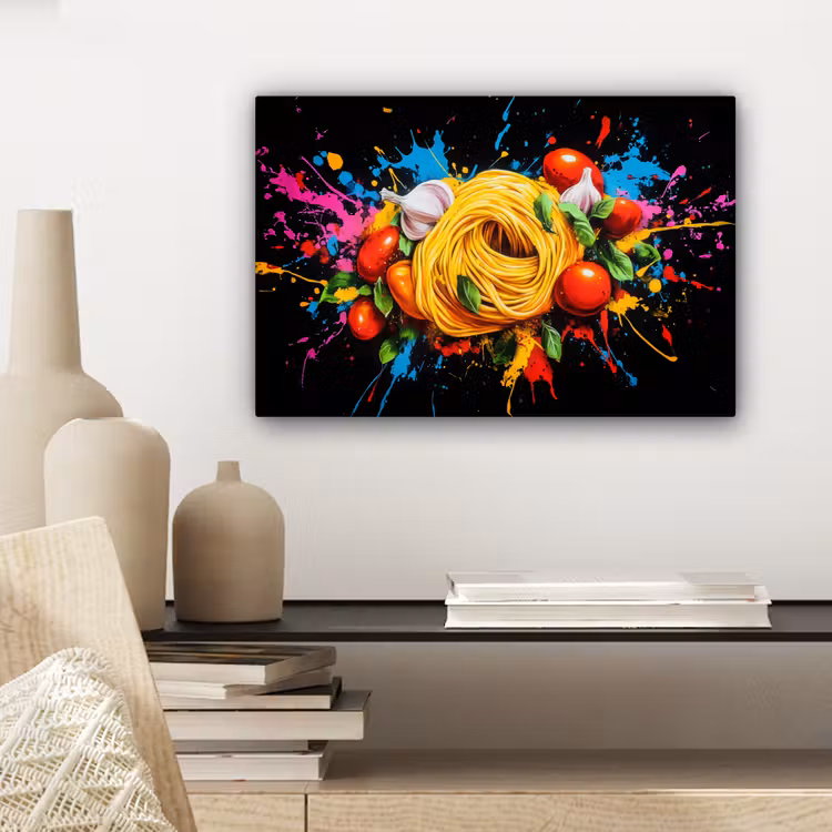 Canvas schilderij - Spaghetti - Graffiti - Verf - Kleurrijk - Eten - Modern — 5