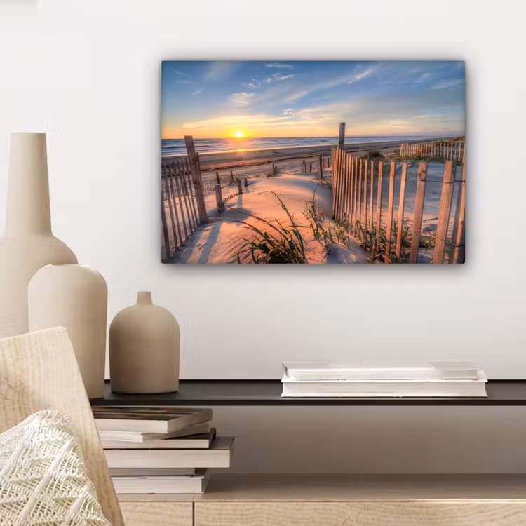 Canvas schilderij - Strand - Zee - Duin - Zonsondergang - Landschap — 5