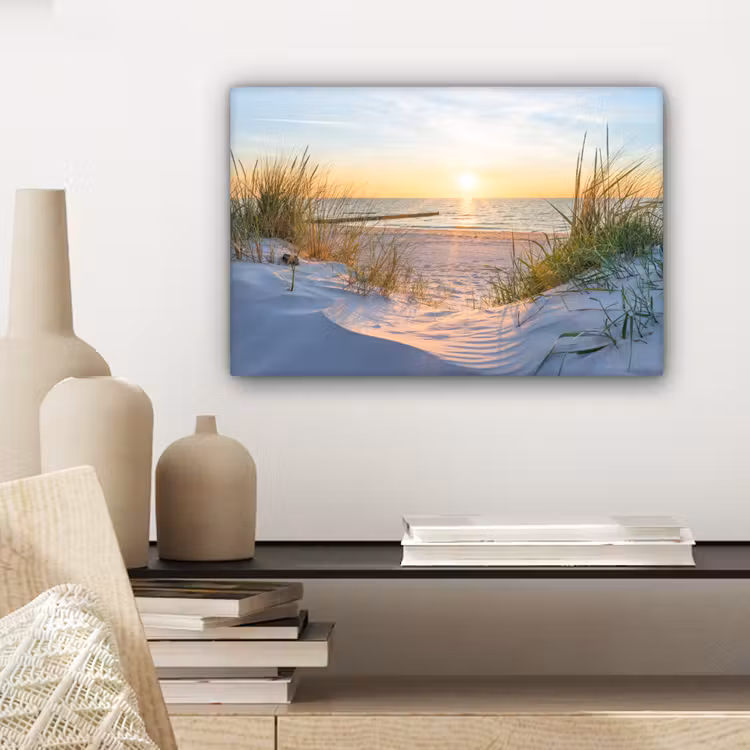 Canvas schilderij - Strand - Zon - Duin - Gras - Zand - Horizon — 5
