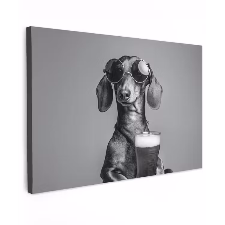 Canvas schilderij - Teckel - Bier - Glas - Bril — 1
