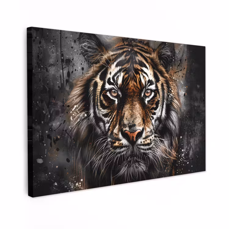 Canvas schilderij - Tijger - Dieren - Portret - Luxe - Zwart — 1