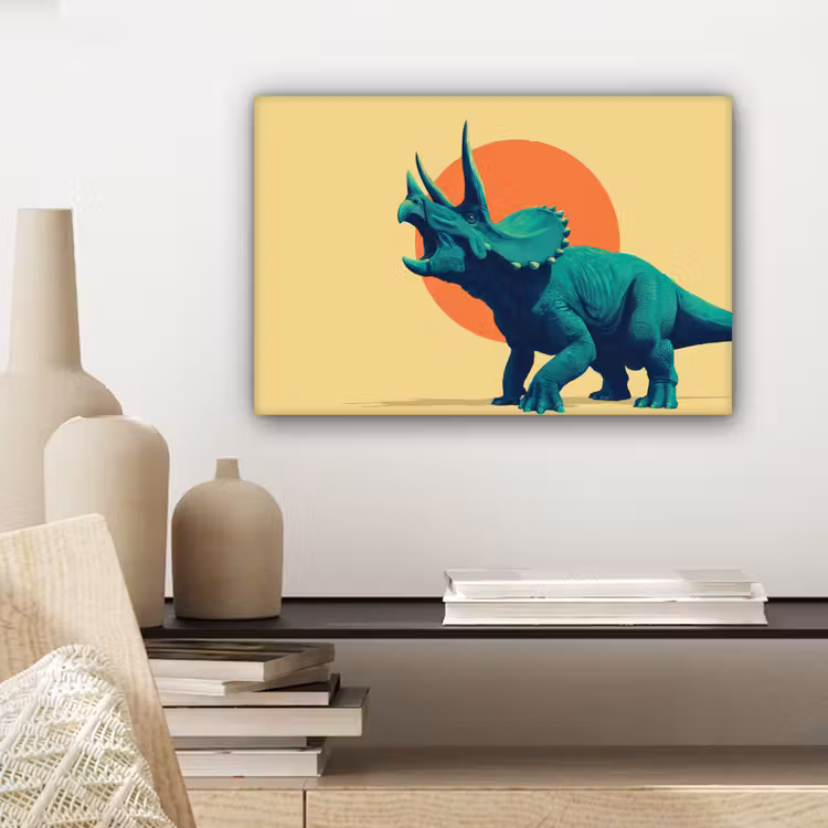 Canvas schilderij - Triceratops - Cirkel - Oranje - Hoorns — 5
