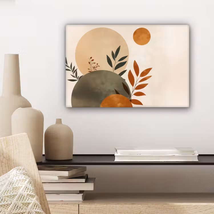 Canvas schilderij - Vormen - Rond - Bladeren - Beige — 5