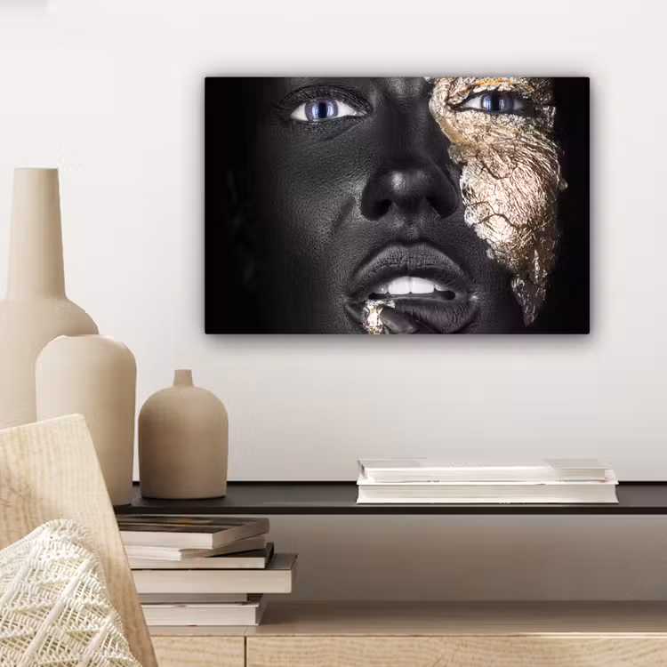 Canvas schilderij - Vrouw - Bladgoud - Zwart - Huid - Luxe — 5