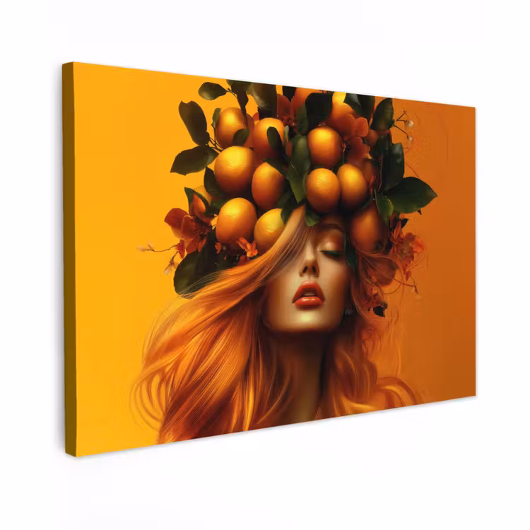 Canvas schilderij - Vrouw - Citroenen - Bloesem - Geel — 1