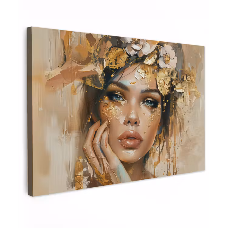 Canvas schilderij - Vrouw - Bloemen  - Goud - Portret — 1