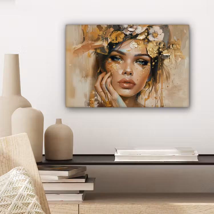 Canvas schilderij - Vrouw - Bloemen  - Goud - Portret — 5