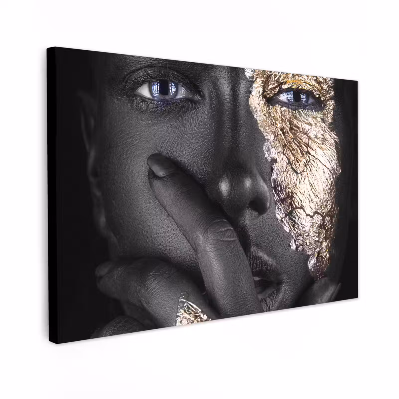 Canvas schilderij - Vrouw - Goud - Zwart - Schmink - Luxe — 1