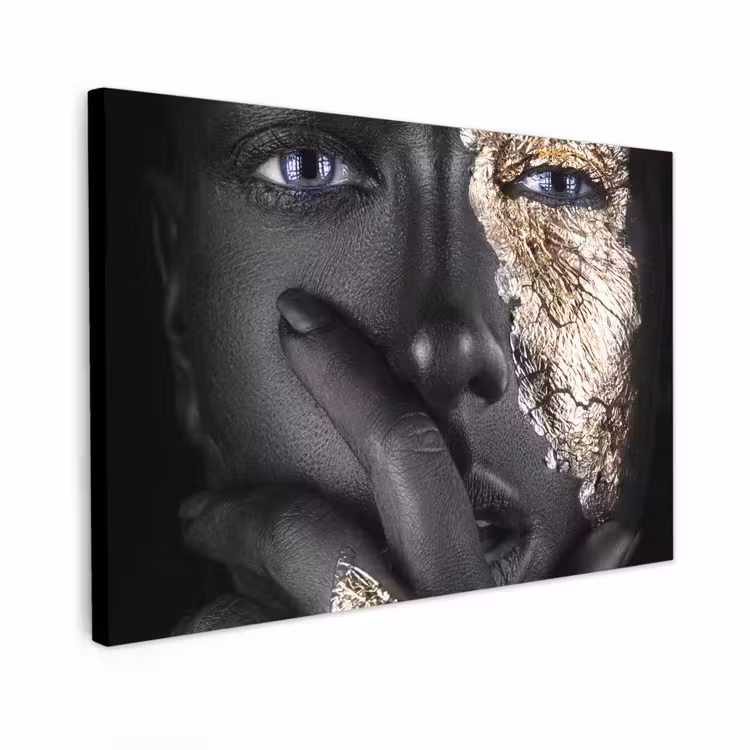 Canvas schilderij - Vrouw - Goud - Zwart - Schmink - Luxe — 1