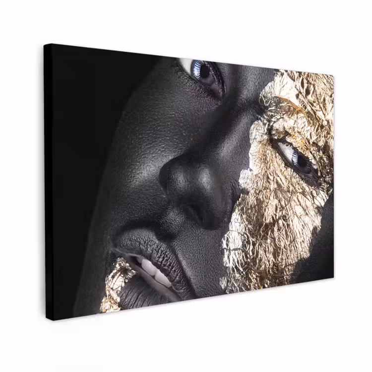 Canvas schilderij - Vrouw - Goud - Zwart - Verf - Luxe — 1