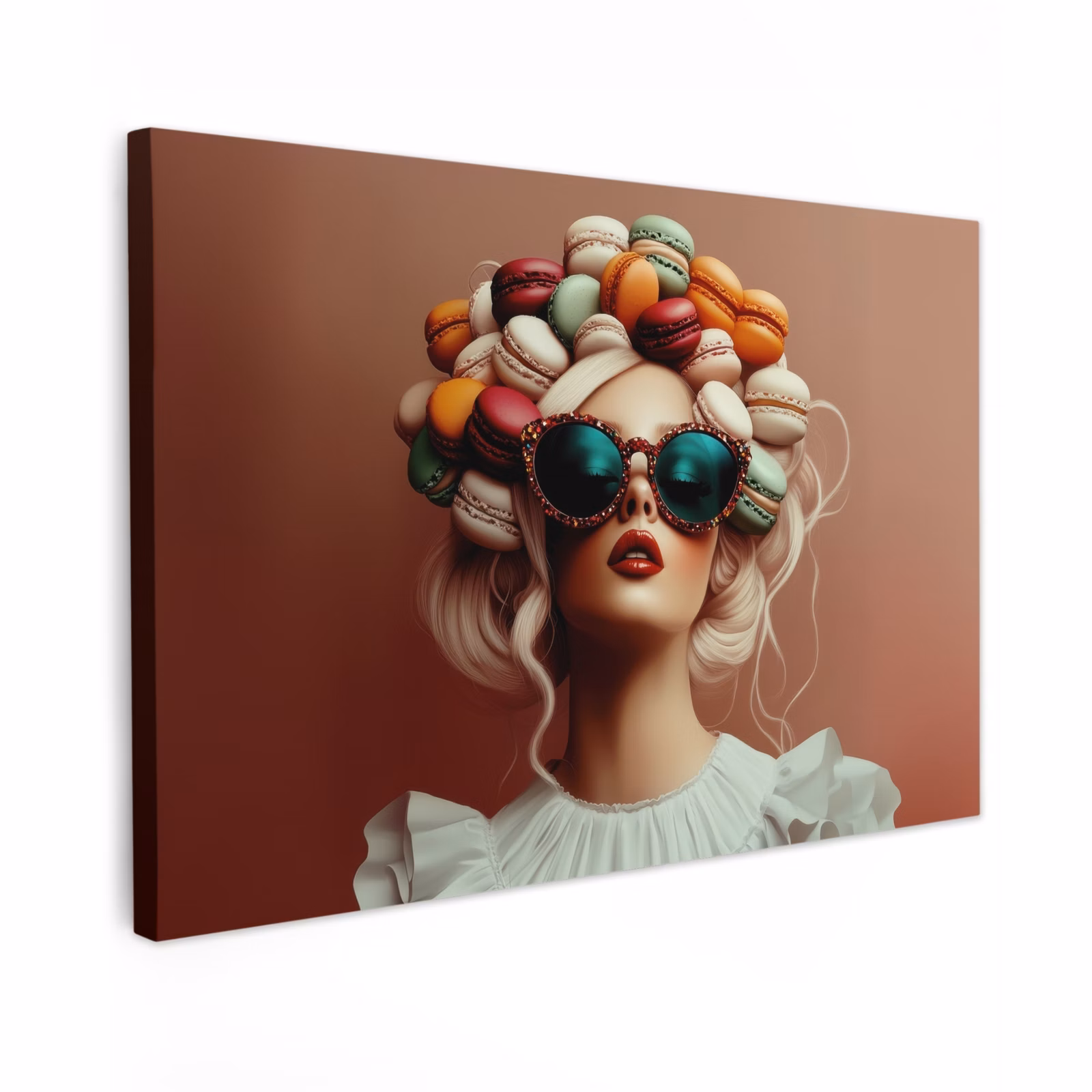 Canvas schilderij - Vrouw - Macarons - Bril — 1