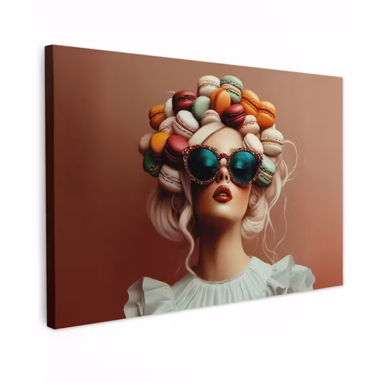 Canvas schilderij - Vrouw - Macarons - Bril — 1