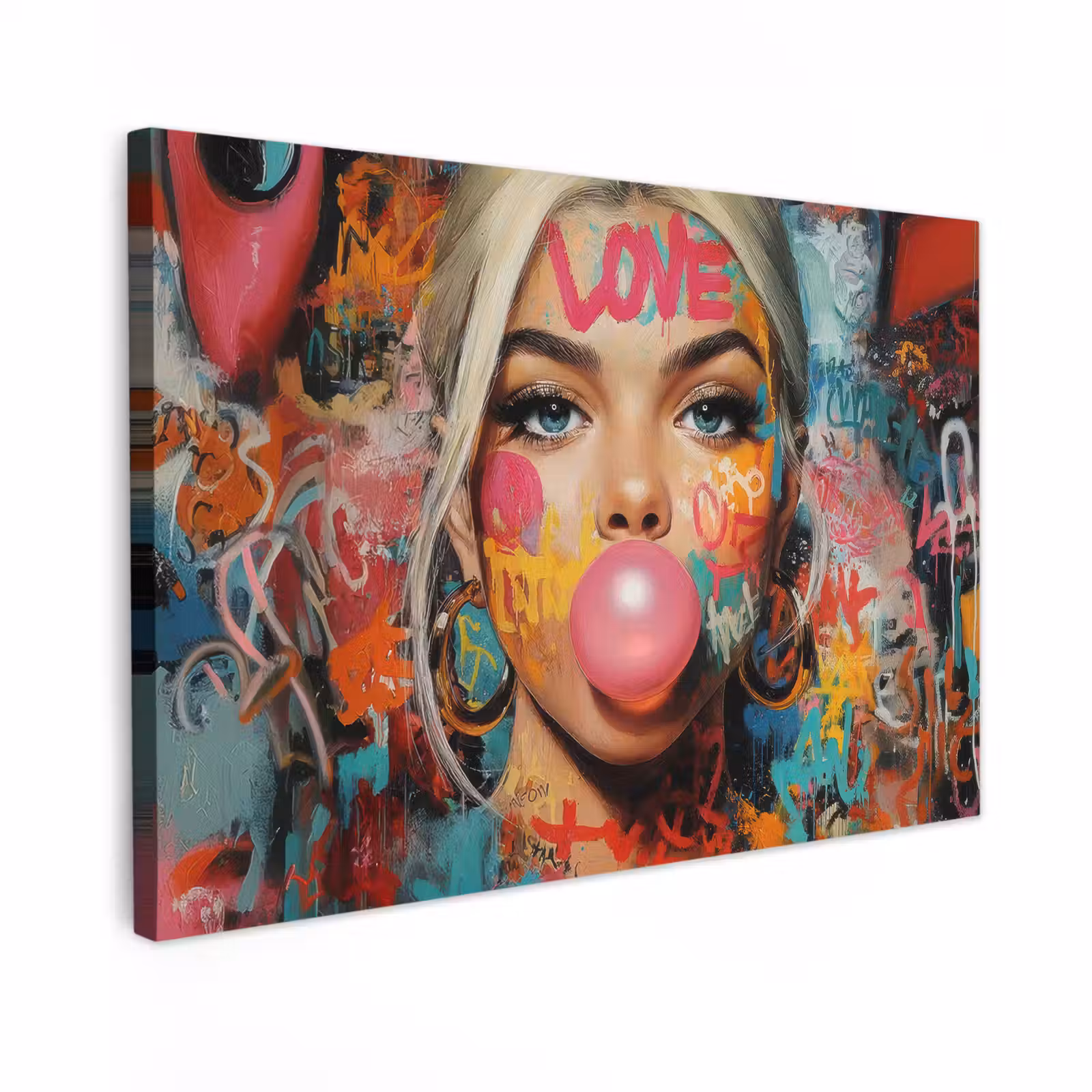 Canvas schilderij - Vrouw - Kauwgom - Graffiti - Love — 1