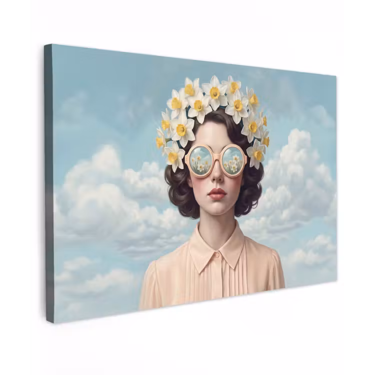 Canvas schilderij - Vrouw - Narcissen - Geel — 1