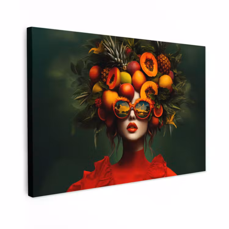 Canvas schilderij - Vrouw - Vruchten - Papaja - Ananas — 1