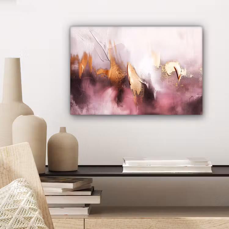 Canvas schilderij - Watercolor - Goud - Roze - Abstract - Kunst — 5