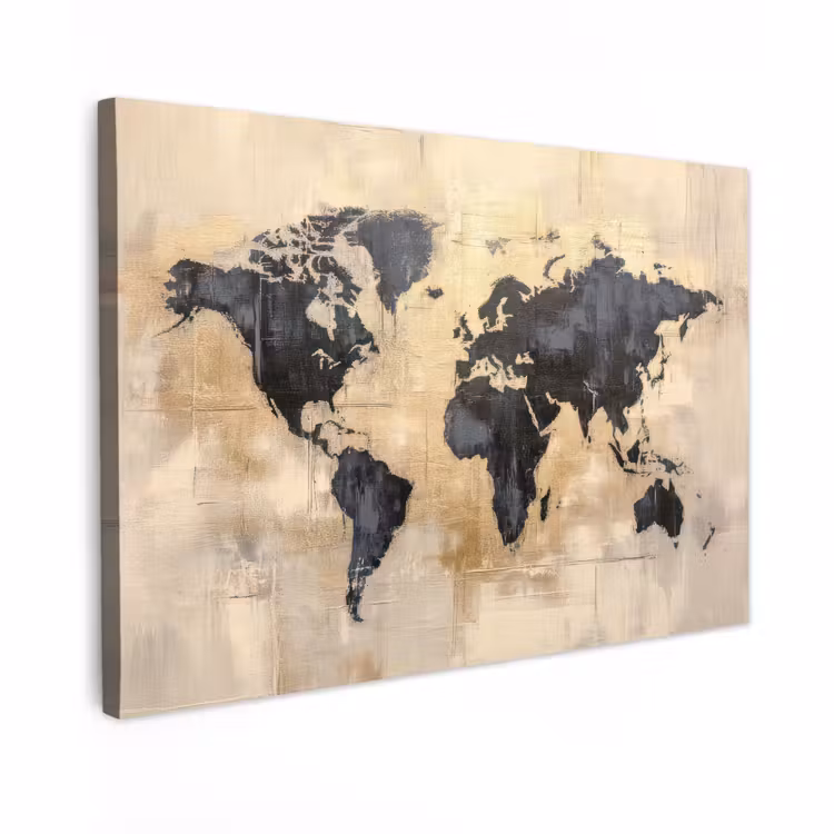 Canvas schilderij - Wereldkaart - Goud - Zwart - Abstract — 1