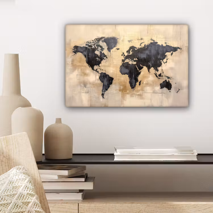 Canvas schilderij - Wereldkaart - Goud - Zwart - Abstract — 5