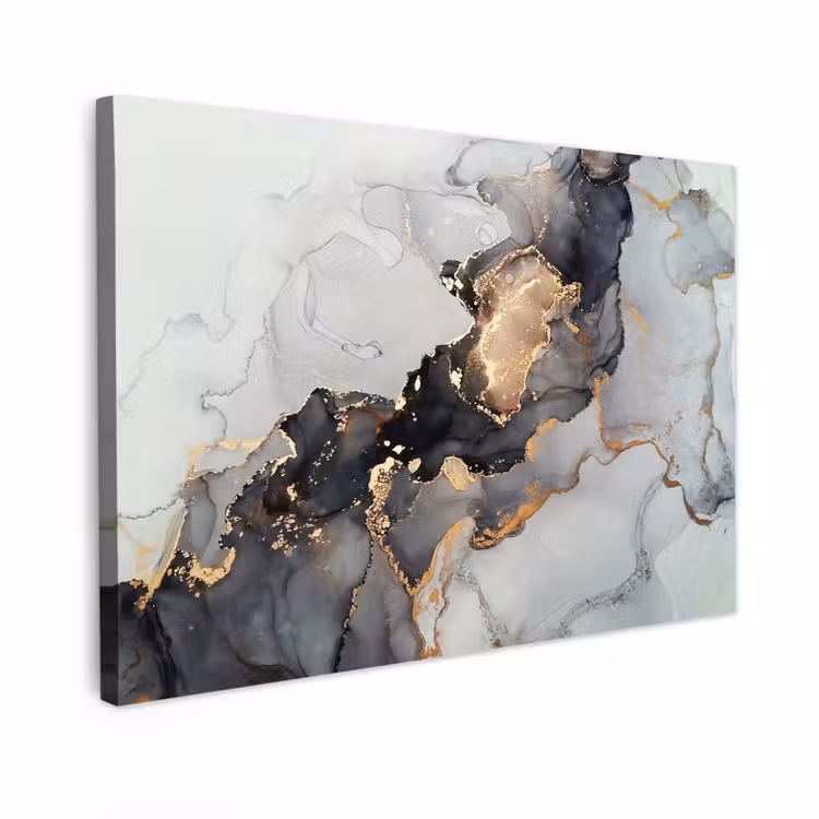 Canvas schilderij - Zwart - Marmer - Luxe - Goud — 1