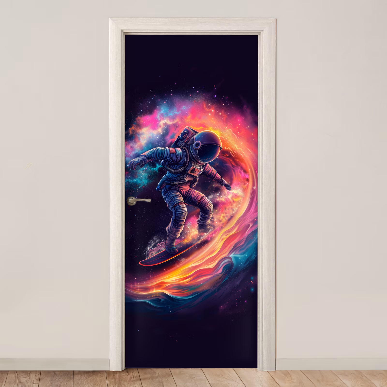 Deursticker - Astronaut - Ruimte - Surfen - Kleurrijk — 1