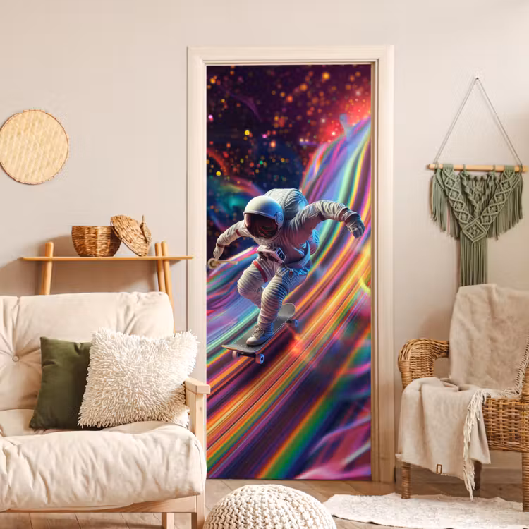 Deursticker - Astronaut - Ruimte - Skateboard - Kleurrijk — 4