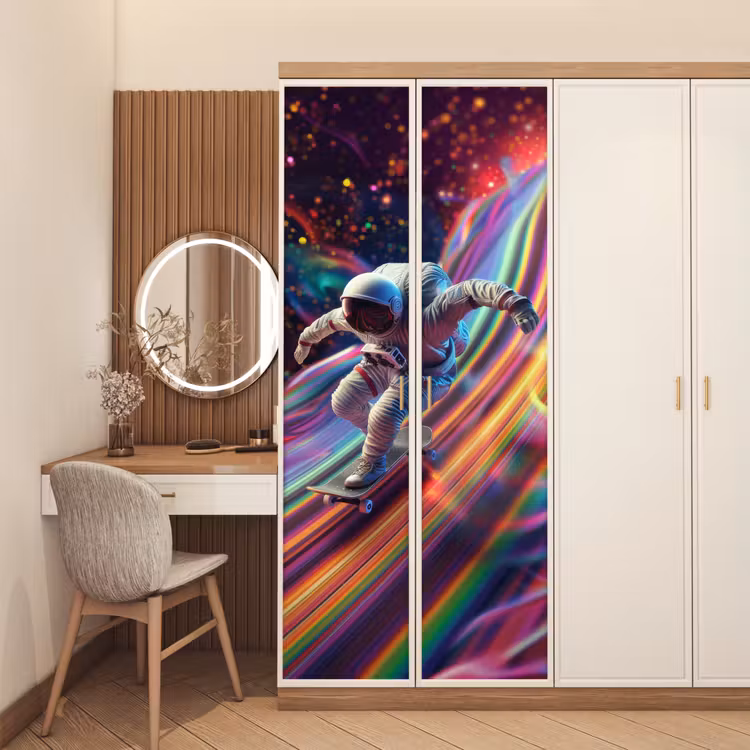 Deursticker - Astronaut - Ruimte - Skateboard - Kleurrijk — 5