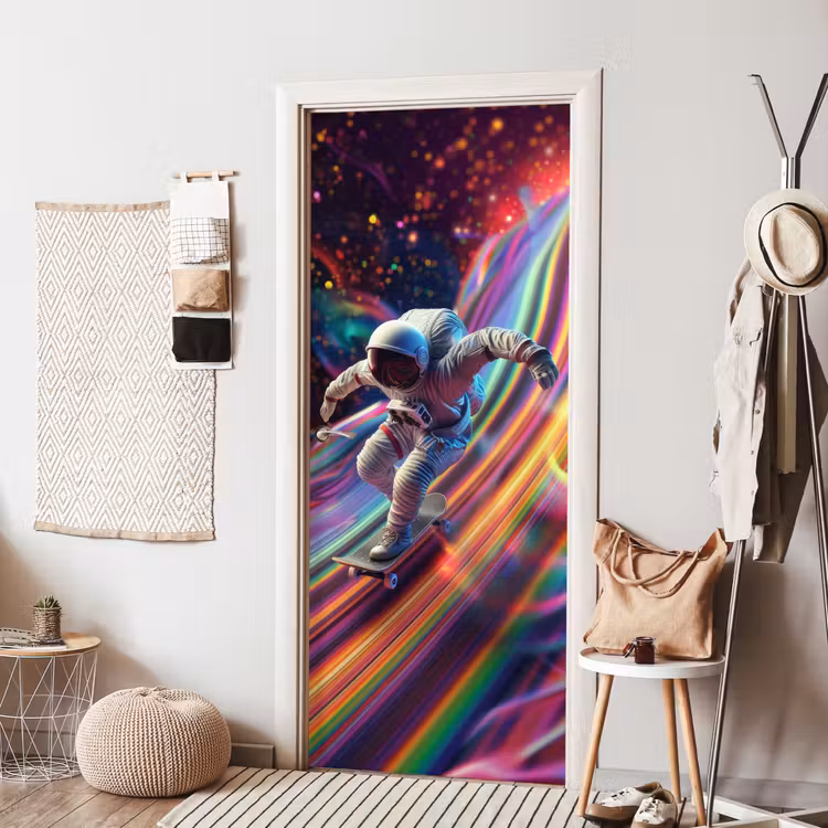 Deursticker - Astronaut - Ruimte - Skateboard - Kleurrijk — 8