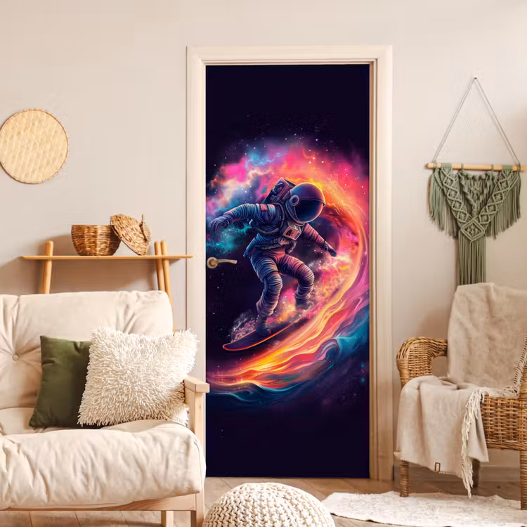 Deursticker - Astronaut - Ruimte - Surfen - Kleurrijk — 4