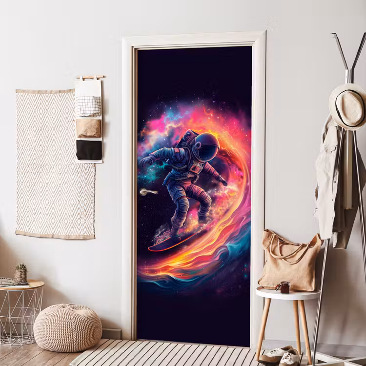 Deursticker - Astronaut - Ruimte - Surfen - Kleurrijk — 8