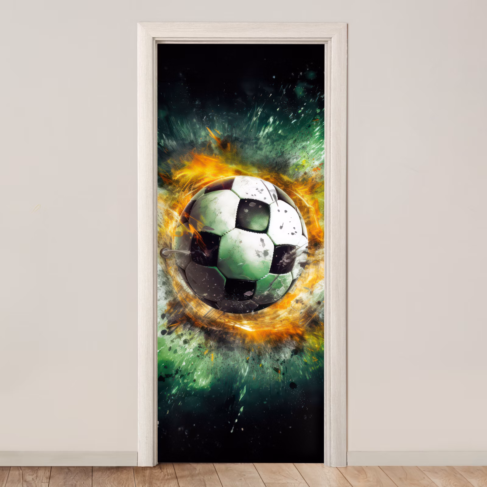 Deursticker - Bal - Voetbal - Groen - Oranje - Rook — 1